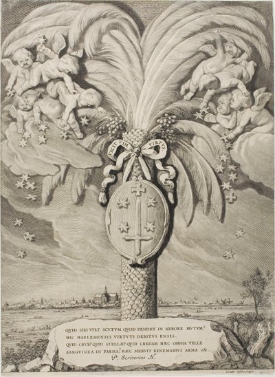Escudo de armas de Haarlem, página final de Condes y Condesas de Holanda, Zelanda y Frisia Occidental de Cornelis Visscher