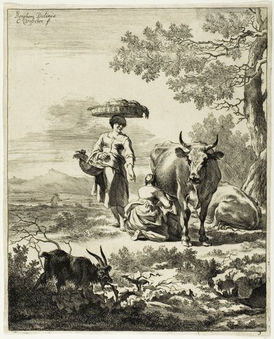 Mujer ordeñando una vaca de Cornelis Visscher