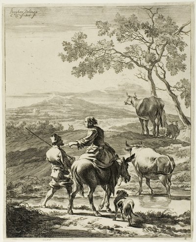 Mujer en un burro de Cornelis Visscher