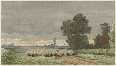 Paisaje con rebaño de ovejas de Cornelis Willem Hoevenaar (II)