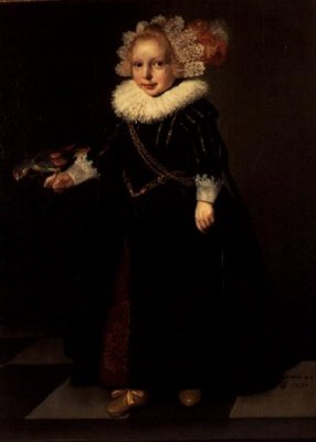 Niña con vestido negro y tocado de plumas de Cornelis de (follower of) Vos