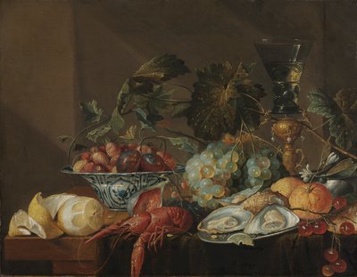 Naturaleza muerta con cangrejos de río, ostras y fruta, finales del siglo XVII o principios del XVIII (óleo sobre lienzo) de Cornelis de Heem