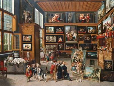 Un espacioso vestíbulo con cuadros, objetos de colección, un artista y un conocedor, c.1635-1640 de Cornelis de I Baellieur