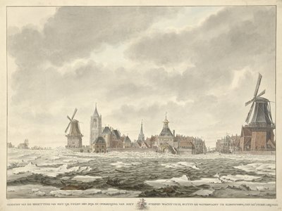 Vista de la ocupación del hielo fuera del Waterpoort en Gorinchem, den 20.n Februarij 1799 de Cornelis de Jonker