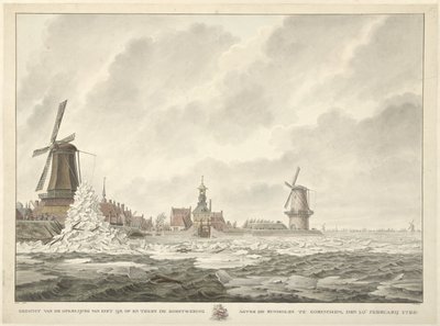 Vista de la travesía del hielo sobre y contra el parapeto detrás del Runmolen en Gorinchem, 20 de febrero de 1799 de Cornelis de Jonker