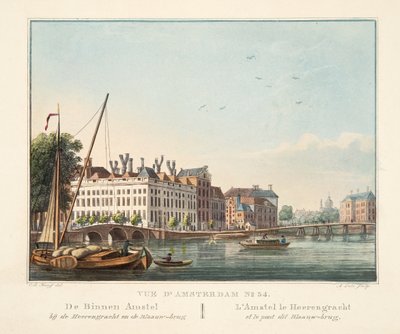 Vista de Ámsterdam No.34. El Binnen Amstel en el heerengracht y el puente Blaauw-brug, 1825 de Cornelis de Kruyff