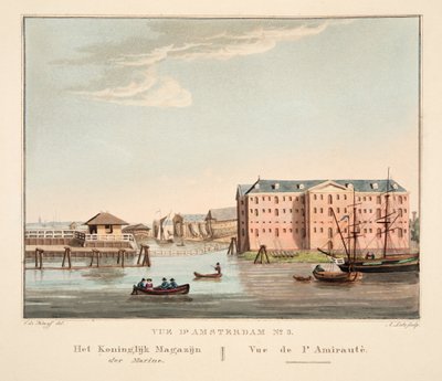 Vista de Ámsterdam No.5. El Almacén Real de la Marina. Vista de la Amiraute, 1825 de Cornelis de Kruyff