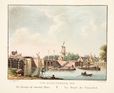 Vista de Ámsterdam No.8. De Hooge of Amstel Sluis. El Puente del Amstel, 1825 de Cornelis de Kruyff