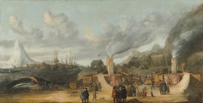 La refinería de aceite de ballena cerca del pueblo de Smerenburg
Una fábrica de aceite de ballena de la Compañía Nórdica o Groenlandia en la isla de Amsterdam, en el extremo norte de Spitzbergen (Svalbard) de Cornelis de Man