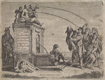 Grupo de personas en la fuente Escenas de género (título de la serie) de Cornelis de Wael