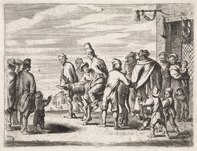 Hombre atado a un burro Escenas de género (título de la serie) de Cornelis de Wael
