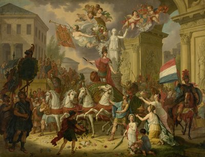 Alegoría del desfile triunfal del Príncipe de Orange, el futuro rey Guillermo II, como héroe de Waterloo, 1815 de Cornelis van Cuylenburgh (II) (signed by artist)
