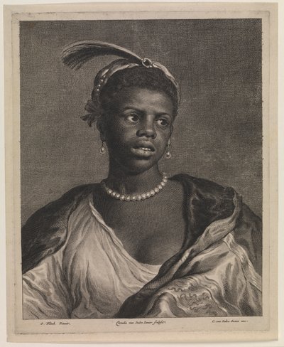Retrato de una mujer africana con collar de perlas de Cornelis van Dalen