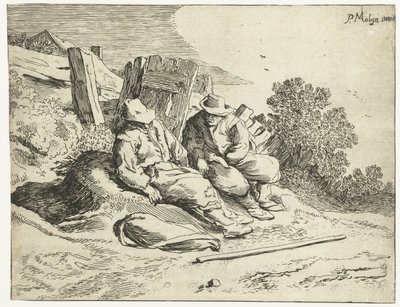 Granjeros al costado del camino Cuatro paisajes (título de la serie) de Cornelis van Kittensteyn (attributed to)