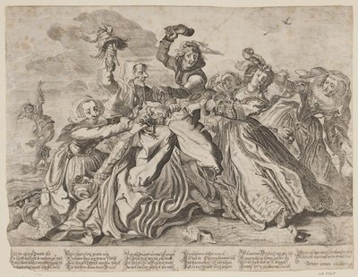 Siete mujeres peleando por un par de pantalones de hombre de Cornelis van Kittensteyn