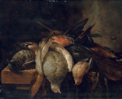 Pájaros muertos en una repisa, 1651 de Cornelis van Lelienbergh