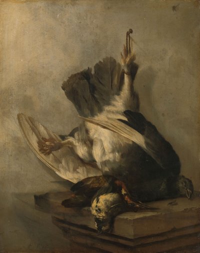Naturaleza muerta con pájaro carpintero y snipes de Cornelis van Lelienbergh