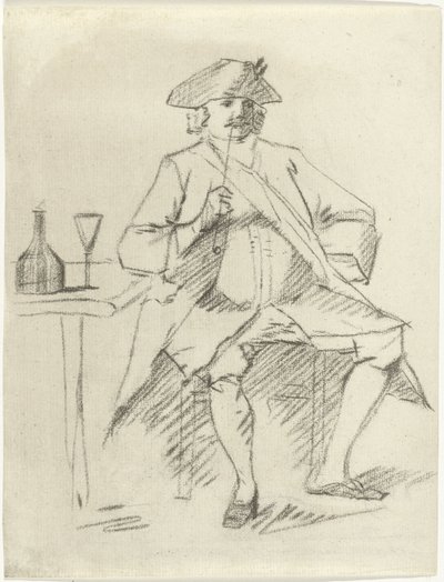 Hombre con una pipa sentado junto a una mesa de Cornelis van Noorde