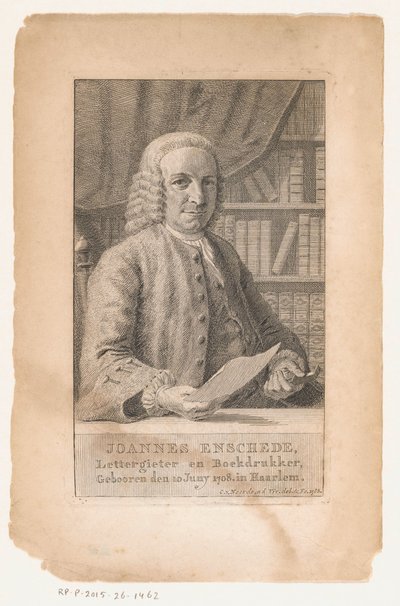 Retrato de Johannes Enschedé Joannes Enschede, tipógrafo e impresor de libros (título del objeto) de Cornelis van Noorde