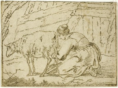 Mujer ordeñando una oveja de Cornelis van Noorde