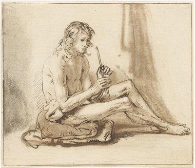 Hombre desnudo sentado con flauta de Cornelis van Noorde