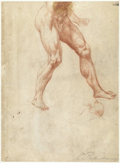 Estudio de la parte inferior del cuerpo de un hombre desnudo caminando de Cornelis van Poelenburch