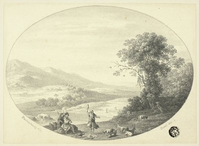 Paisaje Italianizante con Bailarín, Músicos y Cabras de Cornelis van Poelenburgh