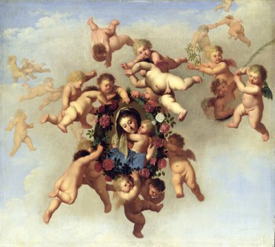 Ángeles llevando un retrato de la Madonna al cielo de Cornelis van Poelenburgh or Poelenburch