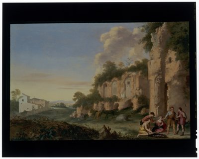 Cardsharps en un paisaje de Cornelis van Poelenburgh or Poelenburch
