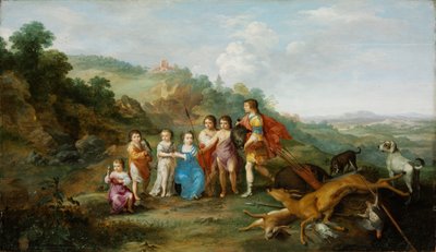 Los siete hijos del rey del invierno - Pintura de Cornelis van Poelenburgh (1594 o 1595-1667), óleo sobre madera (37,9x65,3 cm) de Cornelis van Poelenburgh or Poelenburch