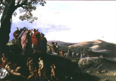 Moisés golpeando la roca para sacar agua de Cornelis van Poelenburgh or Poelenburch