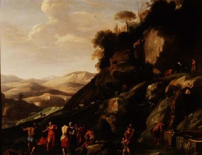 Campesinos bailando en un paisaje de Cornelis van Poelenburgh or Poelenburch