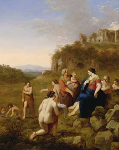 El hallazgo de Moisés de Cornelis van Poelenburgh or Poelenburch