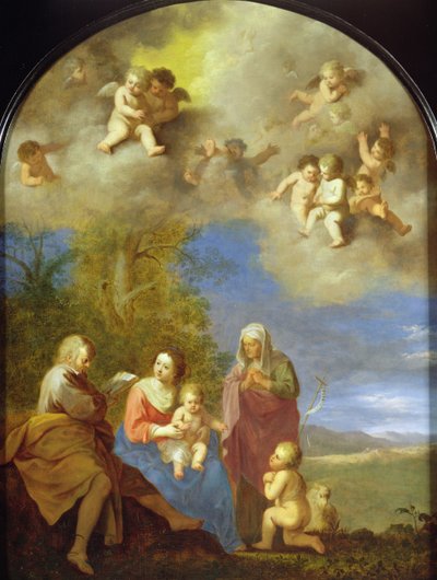La Sagrada Familia (panel) de Cornelis van Poelenburgh or Poelenburch