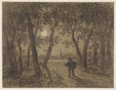 Hombre saliendo de un bosque a la luz de la luna de Cornelis van der Griendt