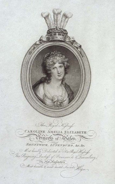 Su Alteza Real, Carolina Amelia Elizabeth, Princesa de Gales, grabado por P. Sintzenich de Cornelius (after) Hoyer