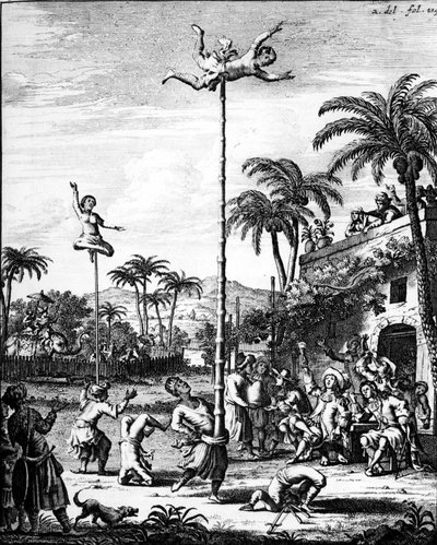 Descubrimiento de las Indias: juegos - en Viajes de W. Shouten a las Indias Orientales, ed. Ámsterdam de Cornelius Decker
