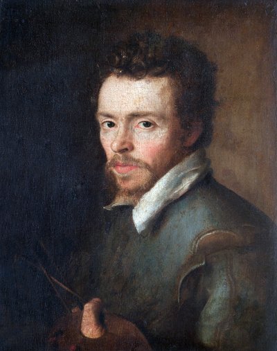 Autorretrato de un pintor desconocido con paleta y pinceles de Cornelius Ketel