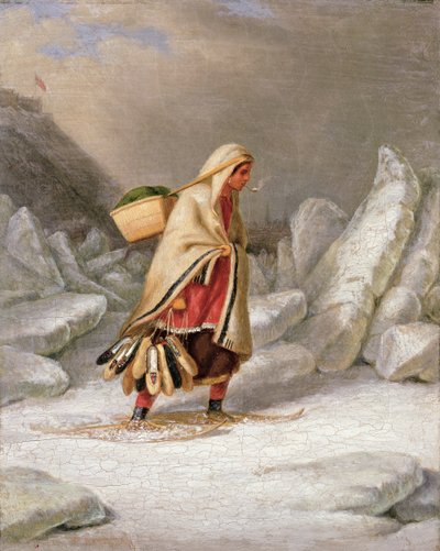 Una mujer india con raquetas de nieve de Cornelius Krieghoff
