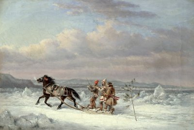 Cazadores en Trineo Tirado por Caballos de Cornelius Krieghoff