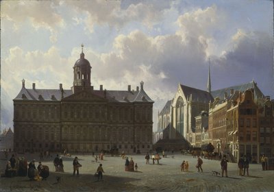 Plaza Dam con el Palacio Real, Ámsterdam, 1855 de Cornelis Springer