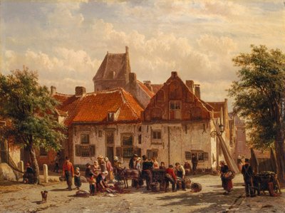 Vista del mercado de pescado, Harderwijck de Cornelius Springer