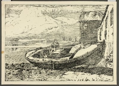 Un niño sentado en un barco de Cornelius Varley