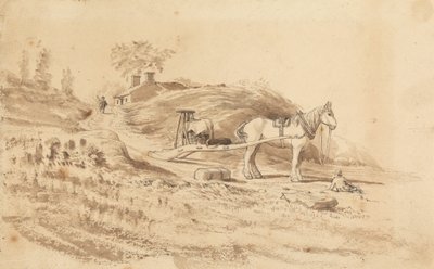 Un caballo tirando de una rastra de Cornelius Varley