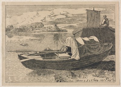 Boats on a River, Windmill in Distance de Cornelius Varley