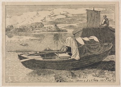 Barcos en un Río, Molino en la Distancia, 1809 de Cornelius Varley