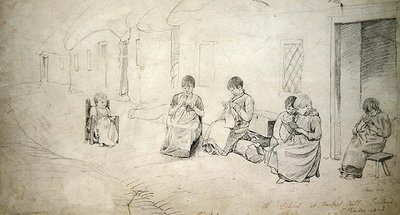 Niños fuera de su escuela en Market Hill, Irlanda de Cornelius Varley