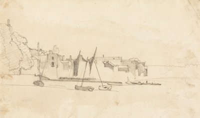 Barcos pequeños en el puerto de Cornelius Varley