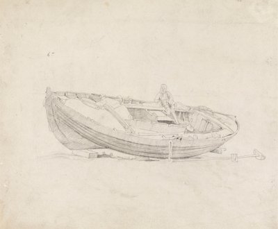 Estudio de barco amarrado con figura sentada de Cornelius Varley
