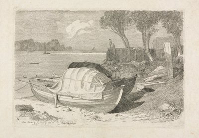 Two Beached Fishing Boats de Cornelius Varley